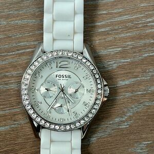 Fossil diamond watch stainless steel white band with diamonds